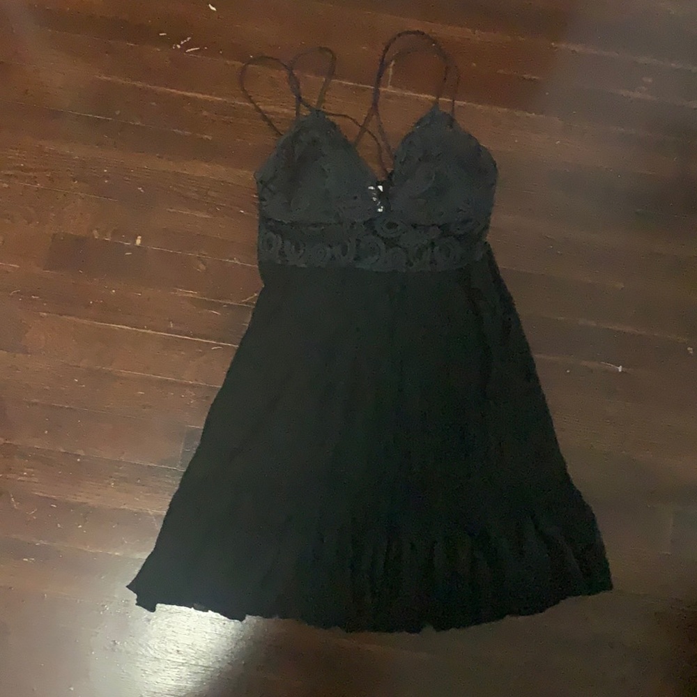 PINK black lace and linen dress